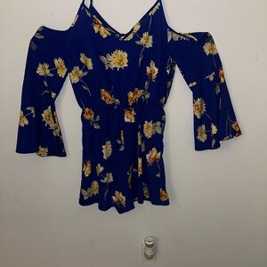 Charlotte Russe Royal Blue Floral Cold-Shoulder Romper